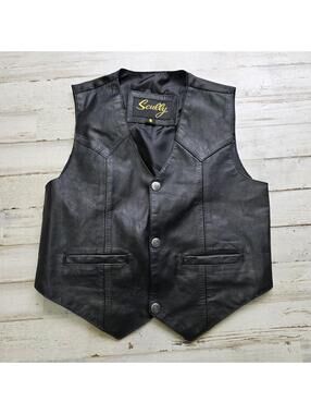 Vintage Scully Soft Black Leather  Vest Youth Small Cowboy Rodeo Western